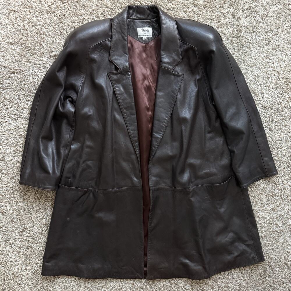 Vintage Maxima Neiman Marcus Genuine Leather Trench Coat Jacket Women’s Size S